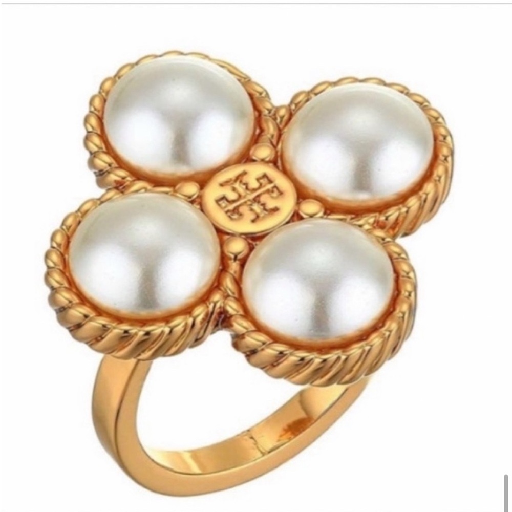 Tory Burch Clover Style Gold & Pearl Logo NWT Dust Bag Included
